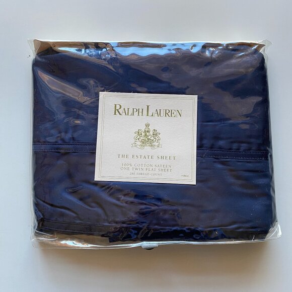 RARE Ralph Lauren Estate Sateen Flat Sheet Navy One Twin Flat NEW